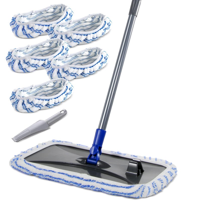 Masthome Extra Large Microfiber Mop for Floor Cleaning, 16â€œ Flat Mop with 5 Pad for Wet & Dry Use, Dust Mop for Hardwood Laminate Tile Ceramic, 1 Cleaning Scraper Included-Blue - Image 1